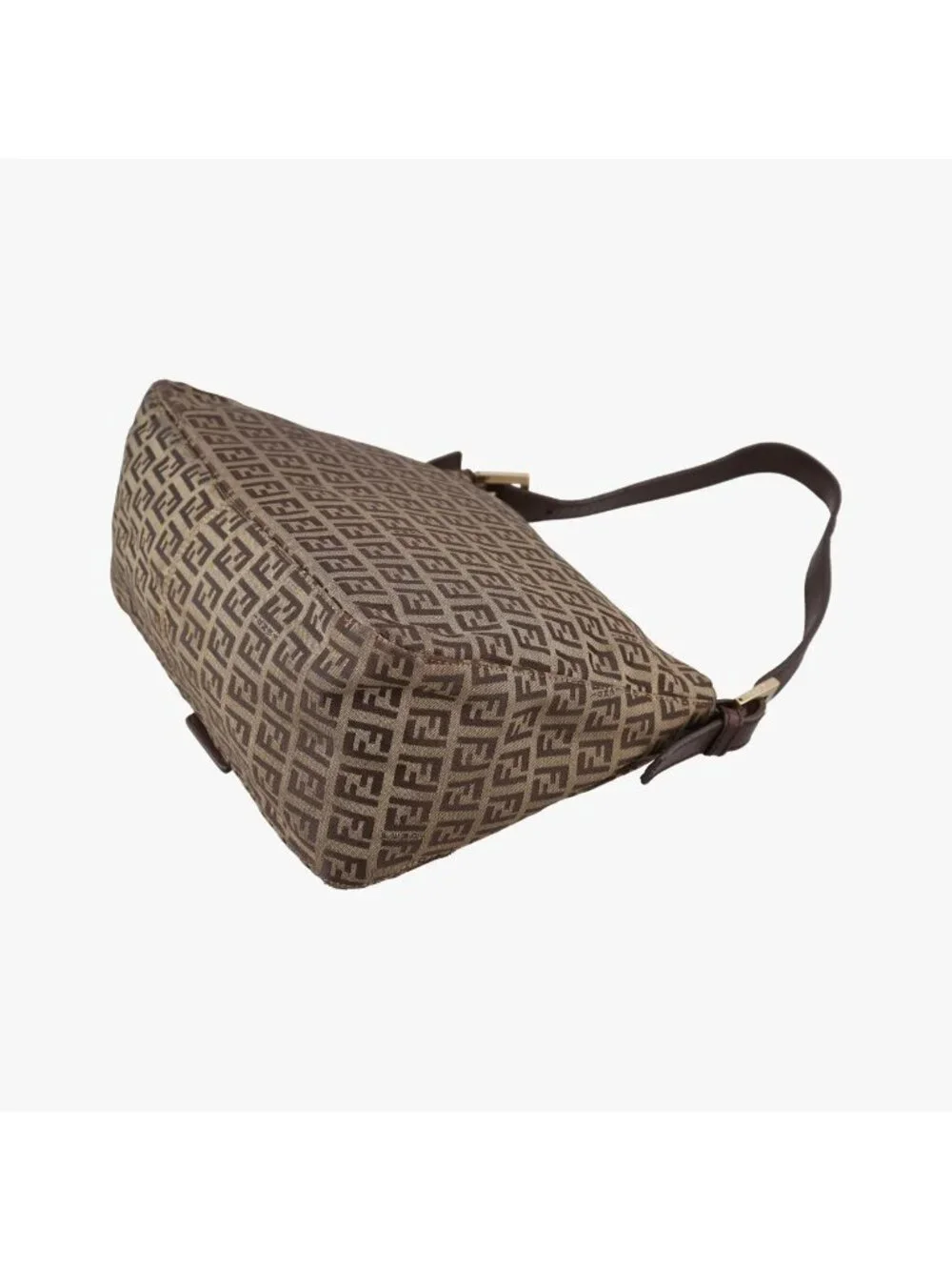 Fendi Mamma Bucket Zucchino Pattern Brown Canvas Leather Handbag